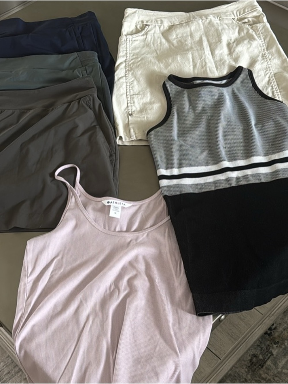 Athleta Light Pink Tank & Black-Gray Striped Knit Tank Bundle-4 Skorts & 2 Tops